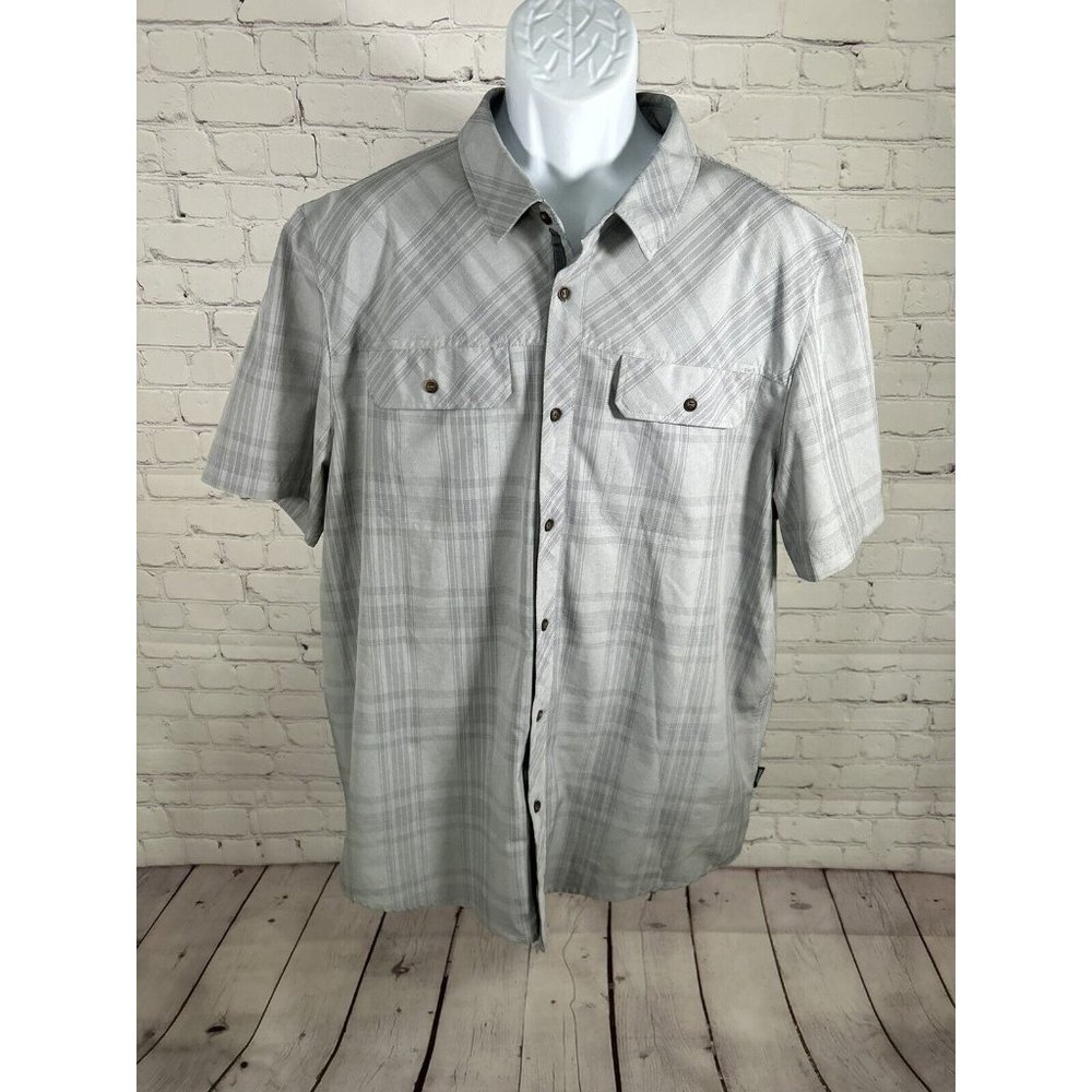 GERRY Light Gray Plaid Stretchy Short Sleeve Collared Button Up Shirt Men’s XL